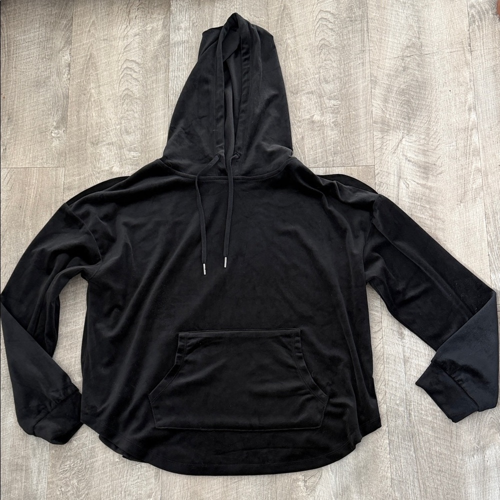 NWOT Joan Vass Black Velour Hoodie L